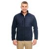 UltraClub Men's Navy Fleece Jacket with Quilted Yoke Overlay