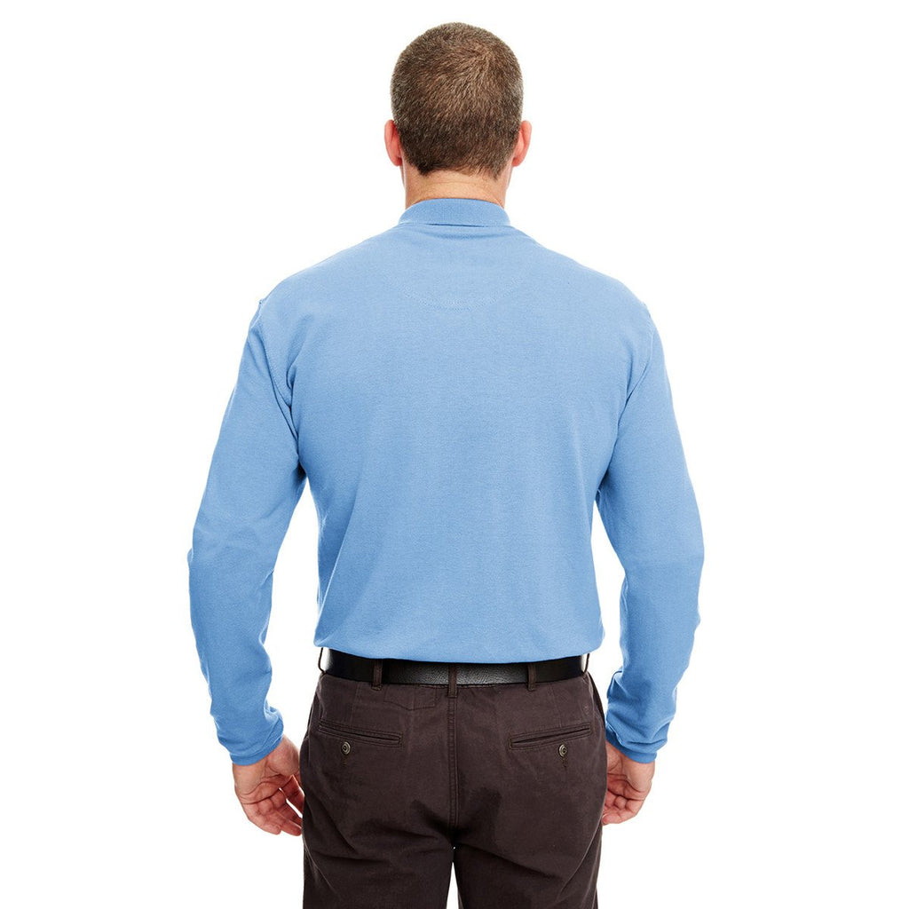 UltraClub Men's Cornflower Long-Sleeve Classic Pique Polo
