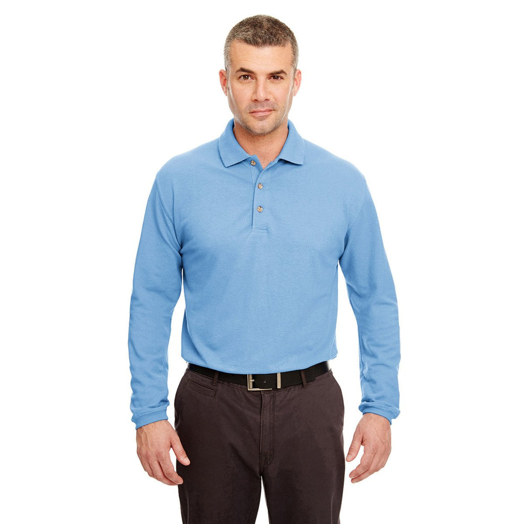 UltraClub Men's Cornflower Long-Sleeve Classic Pique Polo