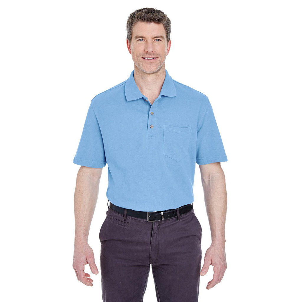 UltraClub Men's Cornflower Classic Pique Polo with Pocket