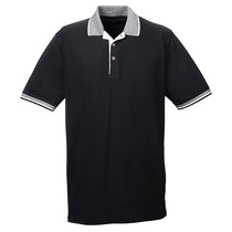 UltraClub Men's Black/White Color-Body Classic Pique Polo with Contrast Multi-Stripe Trim