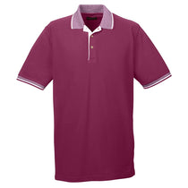 UltraClub Men's Burgundy/White Color-Body Classic Pique Polo with Contrast Multi-Stripe Trim