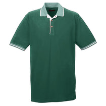 UltraClub Men's Forest Green/White Color-Body Classic Pique Polo with Contrast Multi-Stripe Trim