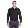 UltraClub Men's Black Long-Sleeve Whisper Pique Polo