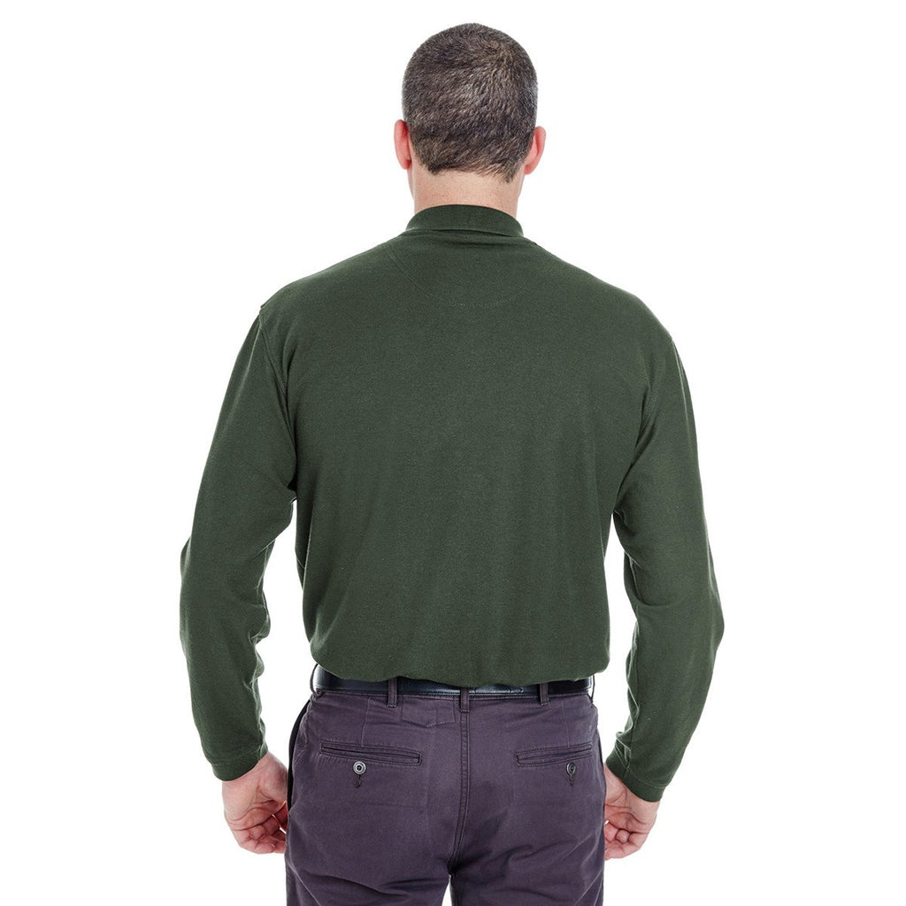 UltraClub Men's Forest Green Long-Sleeve Whisper Pique Polo