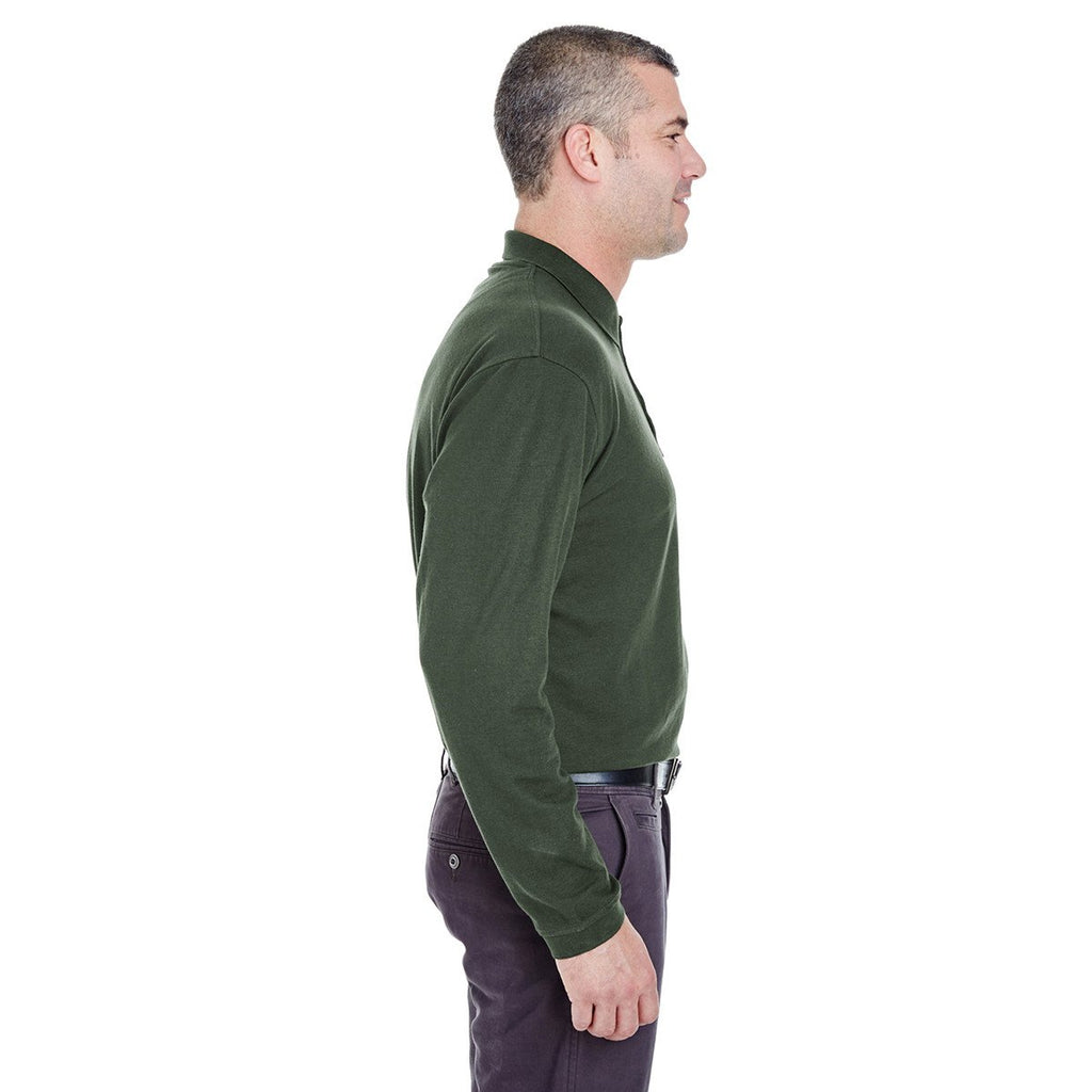 UltraClub Men's Forest Green Long-Sleeve Whisper Pique Polo