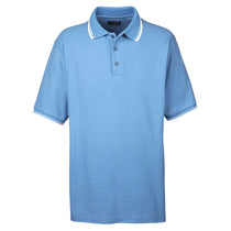 UltraClub Men's Cornflower/White Short-Sleeve Whisper Pique Polo with Tipped Collar and Cuffs