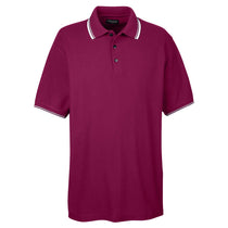 UltraClub Men's Wine/White Short-Sleeve Whisper Pique Polo with Tipped Collar and Cuffs