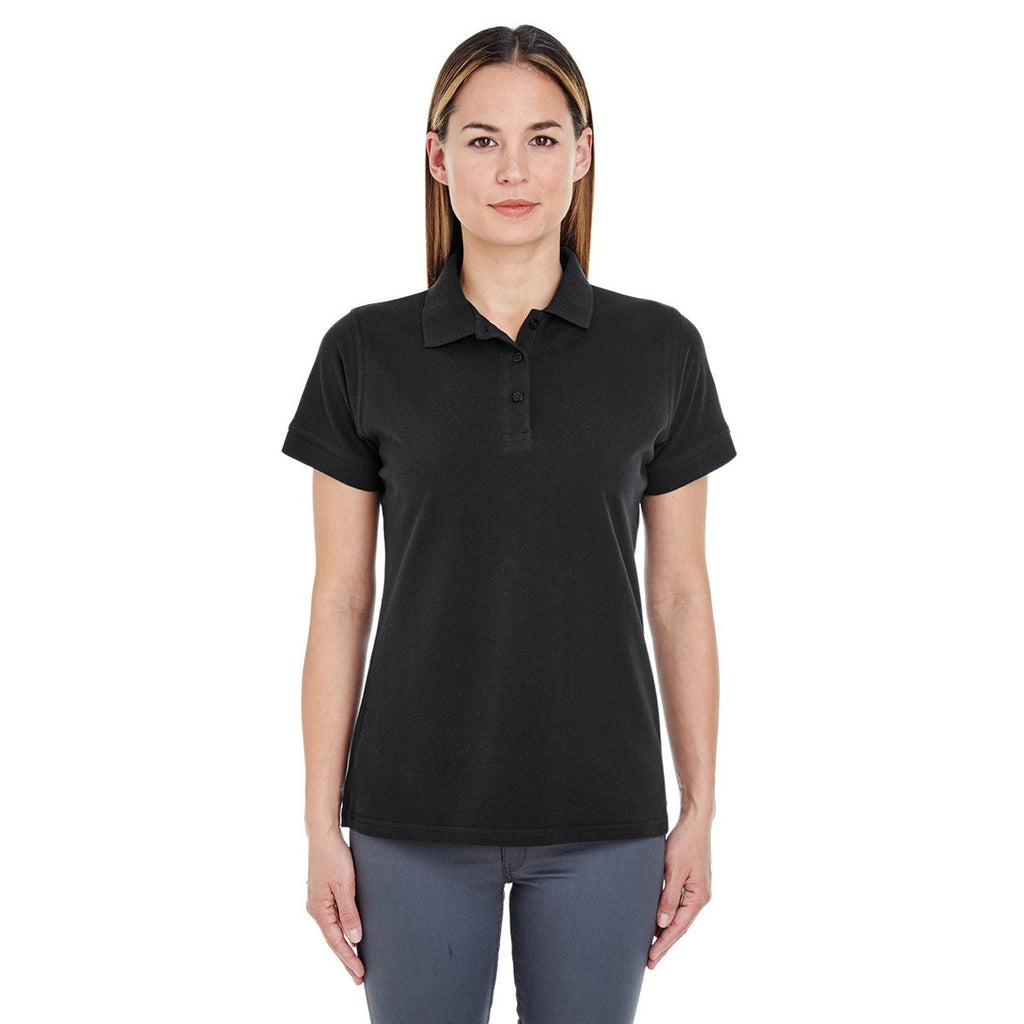 UltraClub Women's Black Basic Pique Polo