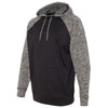 J. America Men's Black/Charcoal Fleck Colorblock Cosmic Fleece Hooded Pullover Sweatshirt