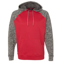 J. America Men's Red/Charcoal Fleck Colorblock Cosmic Fleece Hooded Pullover Sweatshirt