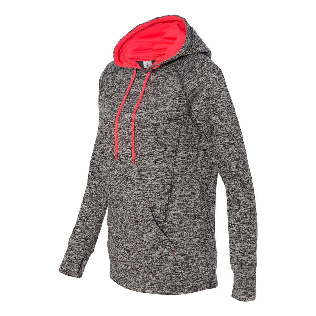 J. America Women's Charcoal Fleck/Fire Coral Cosmic Fleece Contrast Hooded Pullover Sweatshirt