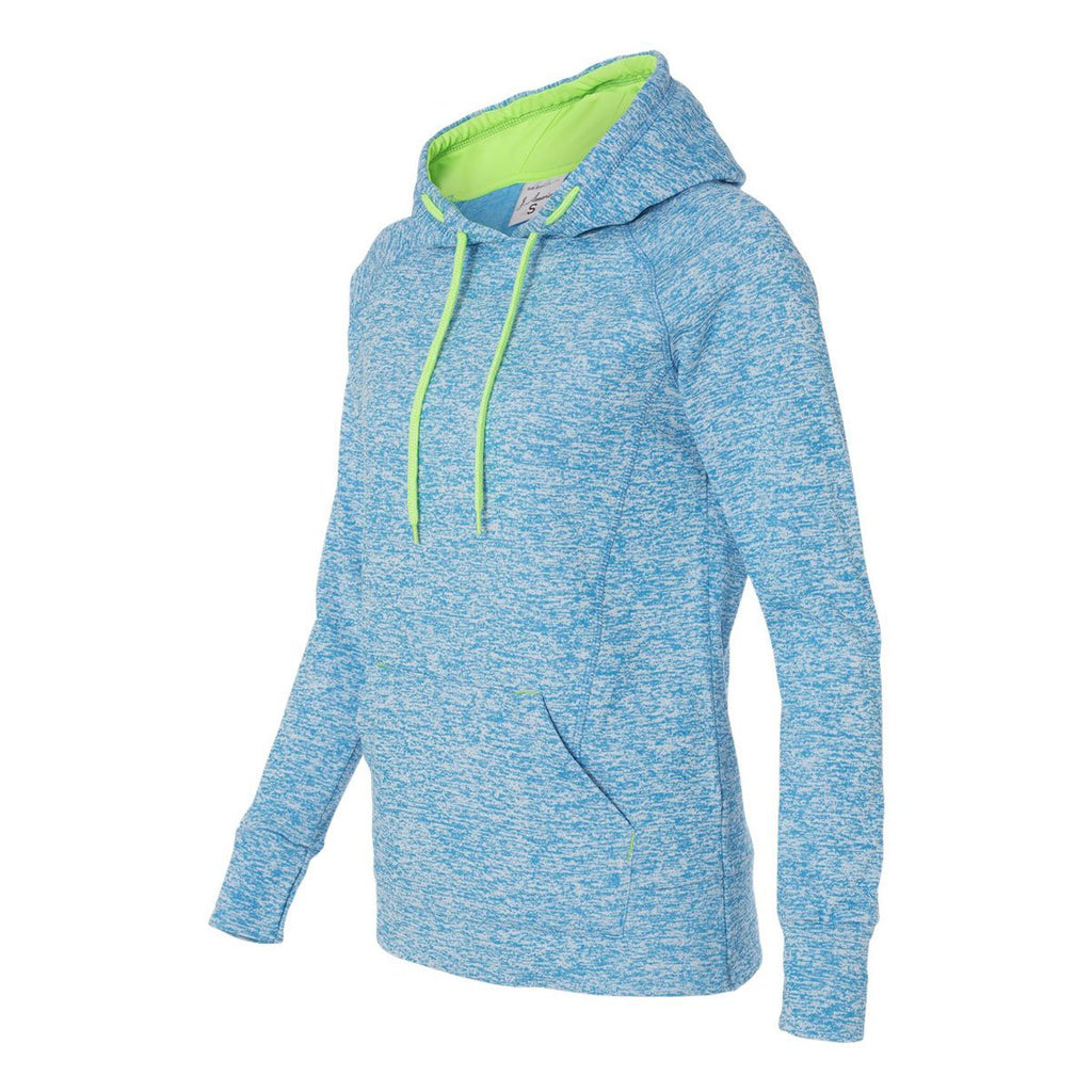 J. America Women's Electric Blue/Neon Green Cosmic Fleece Contrast Hooded Pullover Sweatshirt