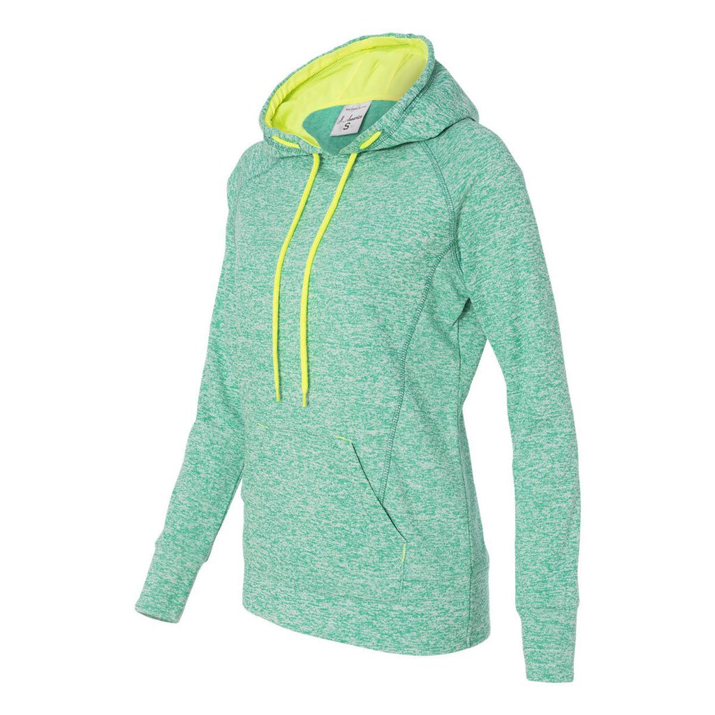 J. America Women's Emerald/Neon Yellow Cosmic Fleece Contrast Hooded Pullover Sweatshirt