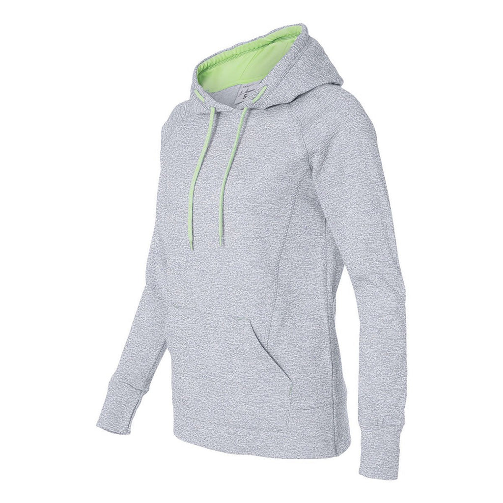 J. America Women's Ice Fleck/Neon Green Cosmic Fleece Contrast Hooded Pullover Sweatshirt