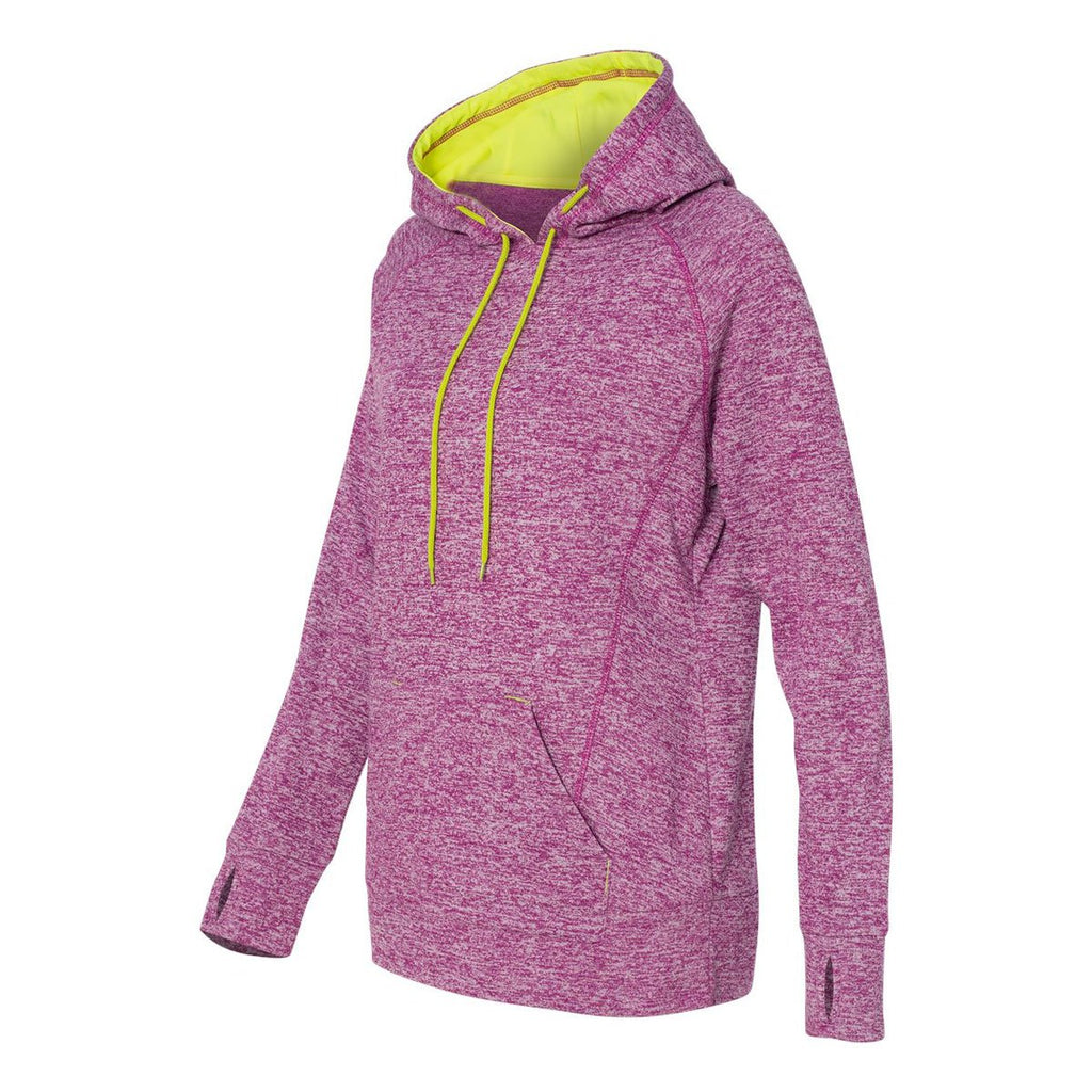 J. America Women's Magenta/Neon Yellow Cosmic Fleece Contrast Hooded Pullover Sweatshirt