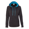 J. America Women's Onyx Fleck/Electric Blue Cosmic Fleece Contrast Hooded Pullover Sweatshirt