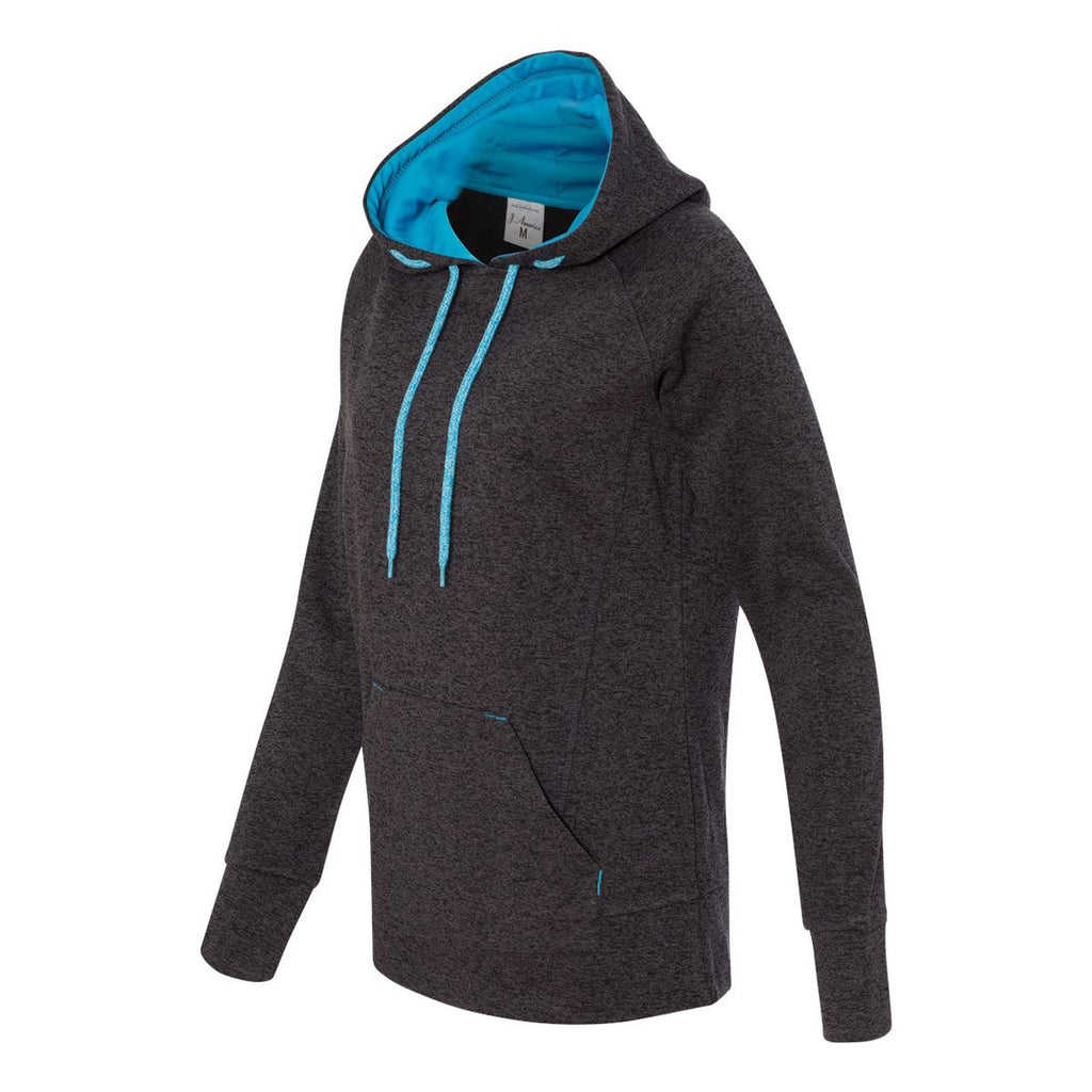 J. America Women's Onyx Fleck/Electric Blue Cosmic Fleece Contrast Hooded Pullover Sweatshirt