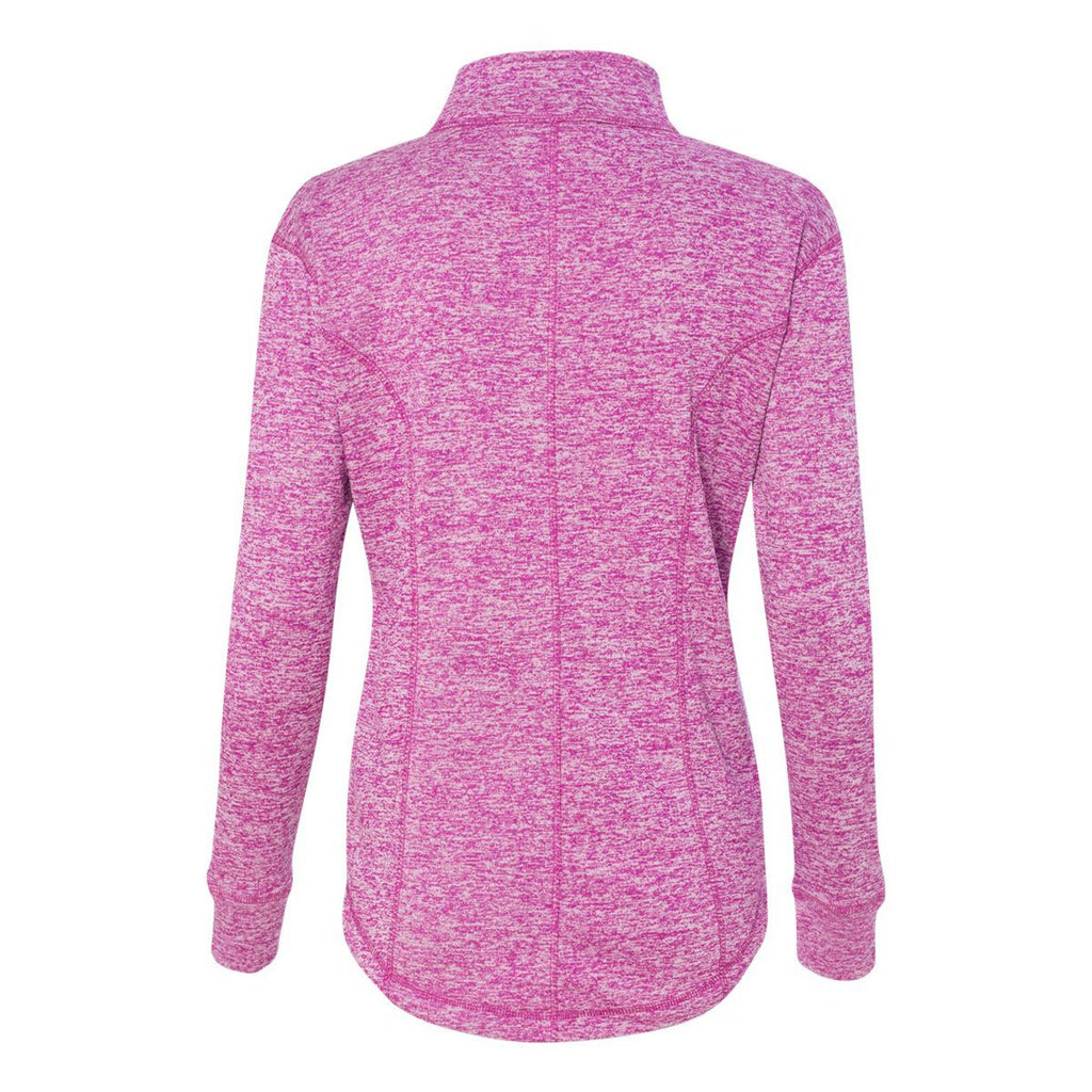 J. America Women's Magenta/Neon Yellow Cosmic Fleece Quarter-Zip Pullover