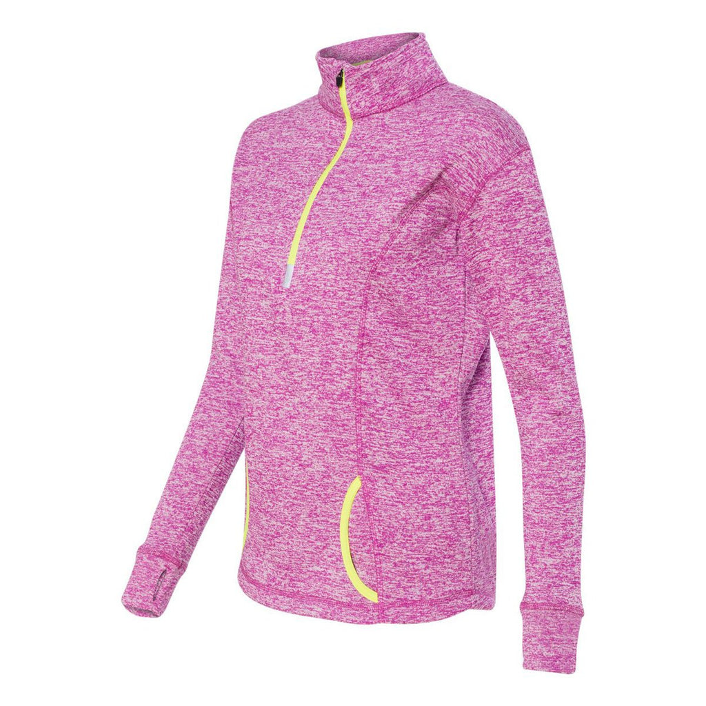 J. America Women's Magenta/Neon Yellow Cosmic Fleece Quarter-Zip Pullover