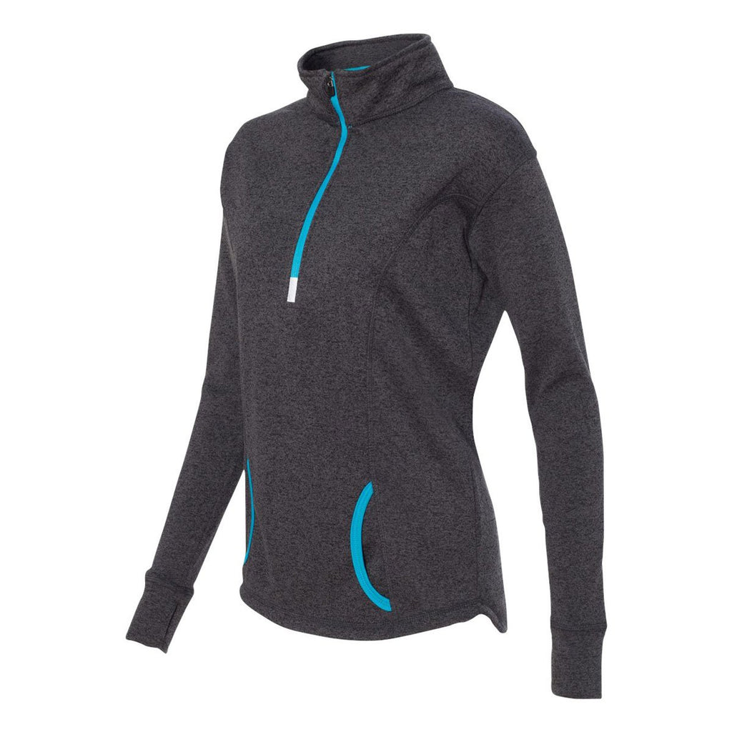 J. America Women's Onyx Fleck/Electric Blue Cosmic Fleece Quarter-Zip Pullover