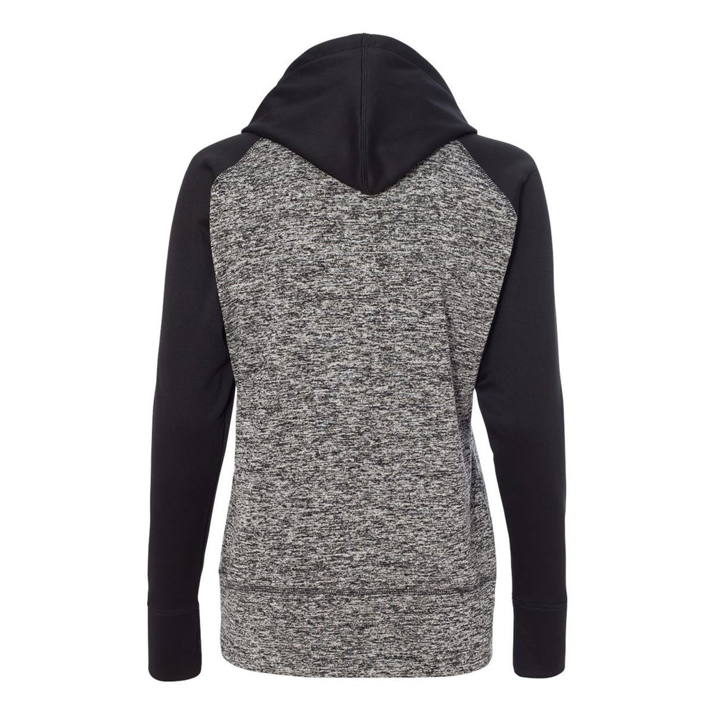 J. America Women's Charcoal Fleck/Black Colorblock Cosmic Fleece Hooded Pullover Sweatshirt