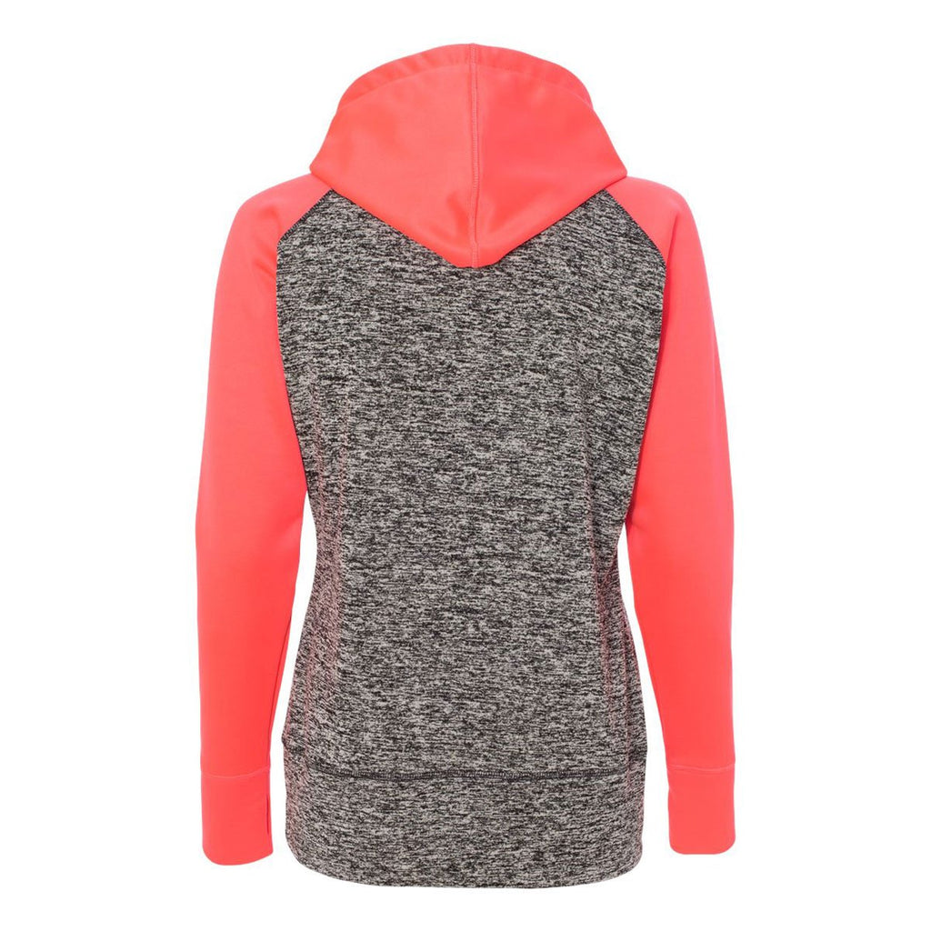 J. America Women's Charcoal Fleck/Fire Coral Colorblock Cosmic Fleece Hooded Pullover Sweatshirt