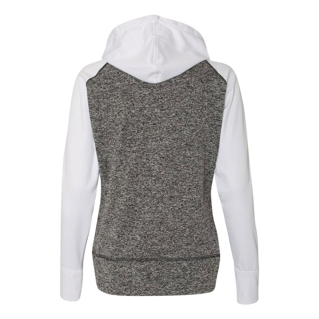 J. America Women's Charcoal Fleck/White Colorblock Cosmic Fleece Hooded Pullover Sweatshirt