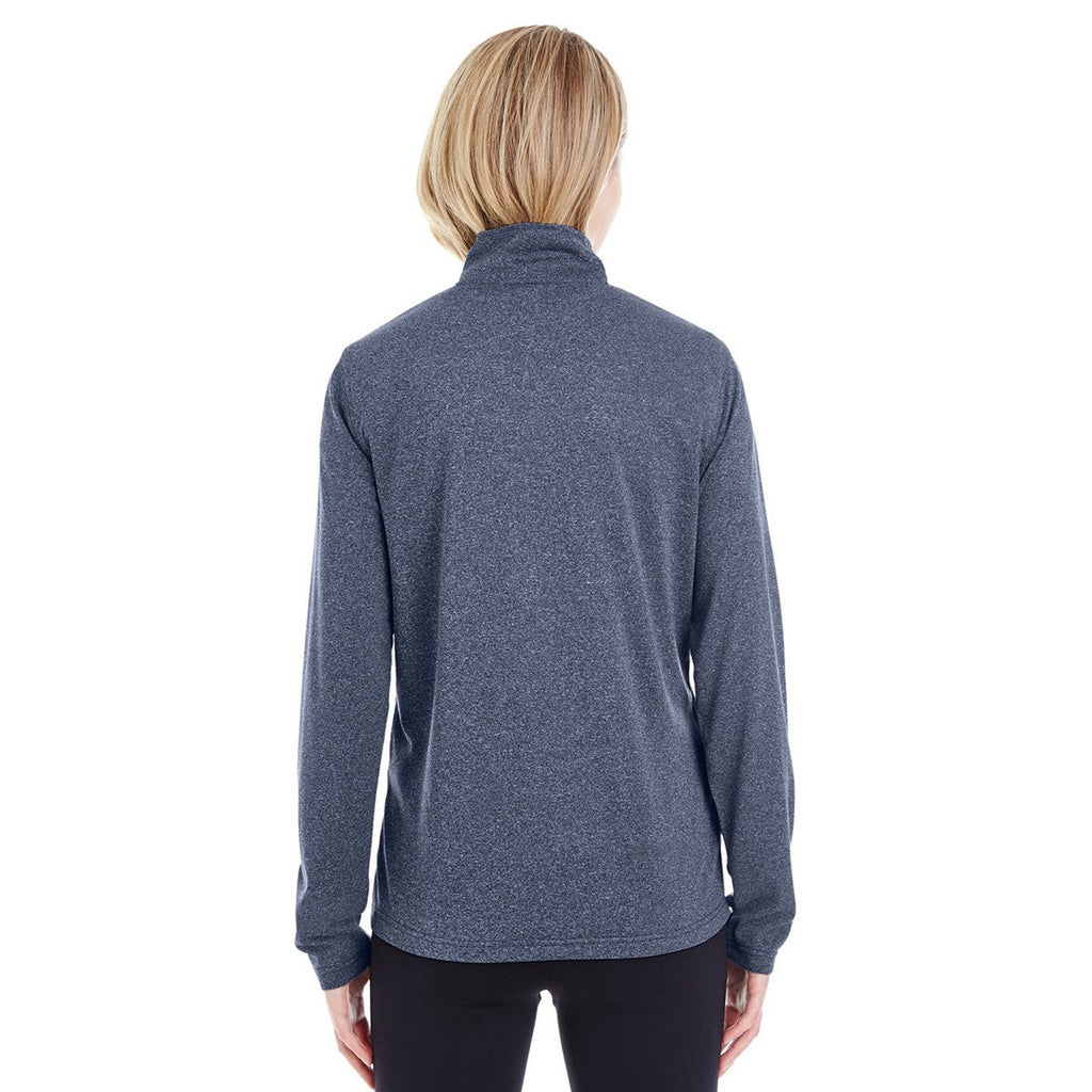 UltraClub Women's Navy Heather Cool & Dry Heathered Performance Quarter-Zip