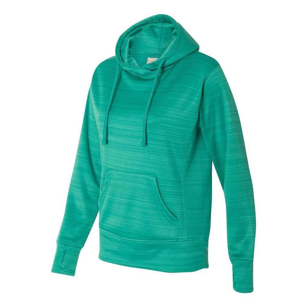 J. America Women's Dynasty Green Stripe Odyssey Striped Performance Fleece Lapover Hooded Sweatshirt