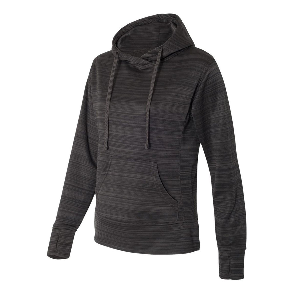J. America Women's Granite Odyssey Striped Performance Fleece Lapover Hooded Sweatshirt