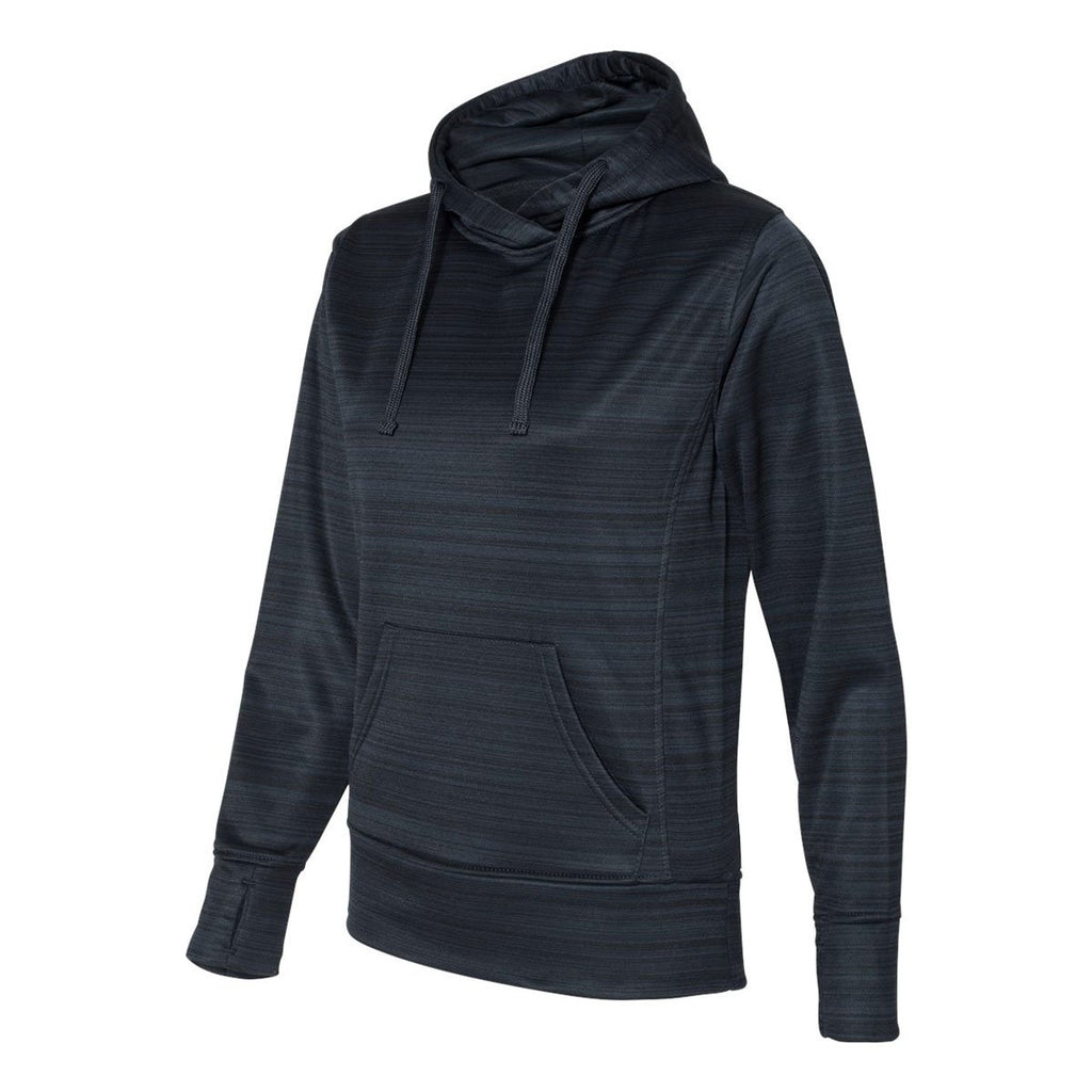 J. America Women's Navy Odyssey Striped Performance Fleece Lapover Hooded Sweatshirt
