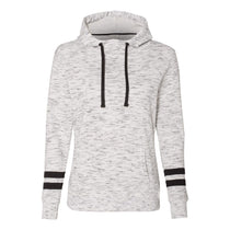 J. America Women's White/Black Melange Fleece Striped Sleeve Hooded Pullover