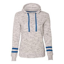J. America Women's White/Royal Melange Fleece Striped Sleeve Hooded Pullover