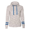 J. America Women's White/Royal Melange Fleece Striped Sleeve Hooded Pullover