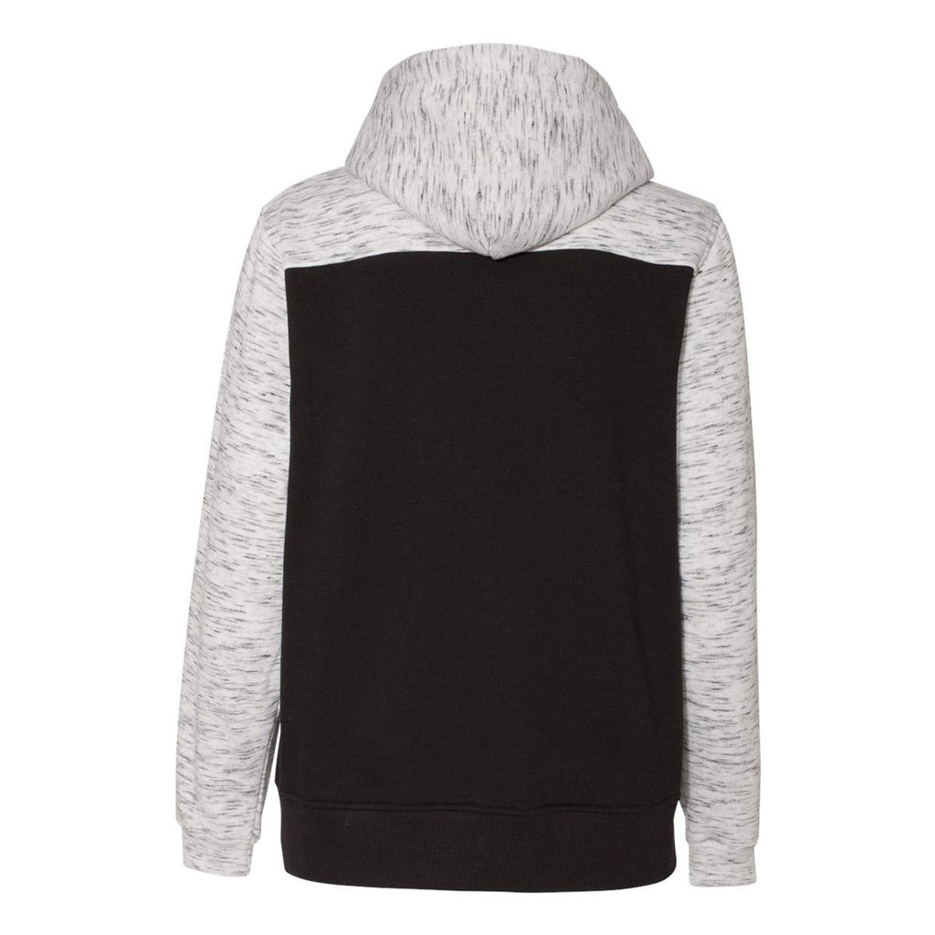 J. America Men's Black/White Melange Fleece Colorblocked Hooded Pullover
