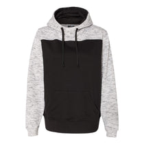 J. America Men's Black/White Melange Fleece Colorblocked Hooded Pullover