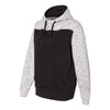 J. America Men's Black/White Melange Fleece Colorblocked Hooded Pullover