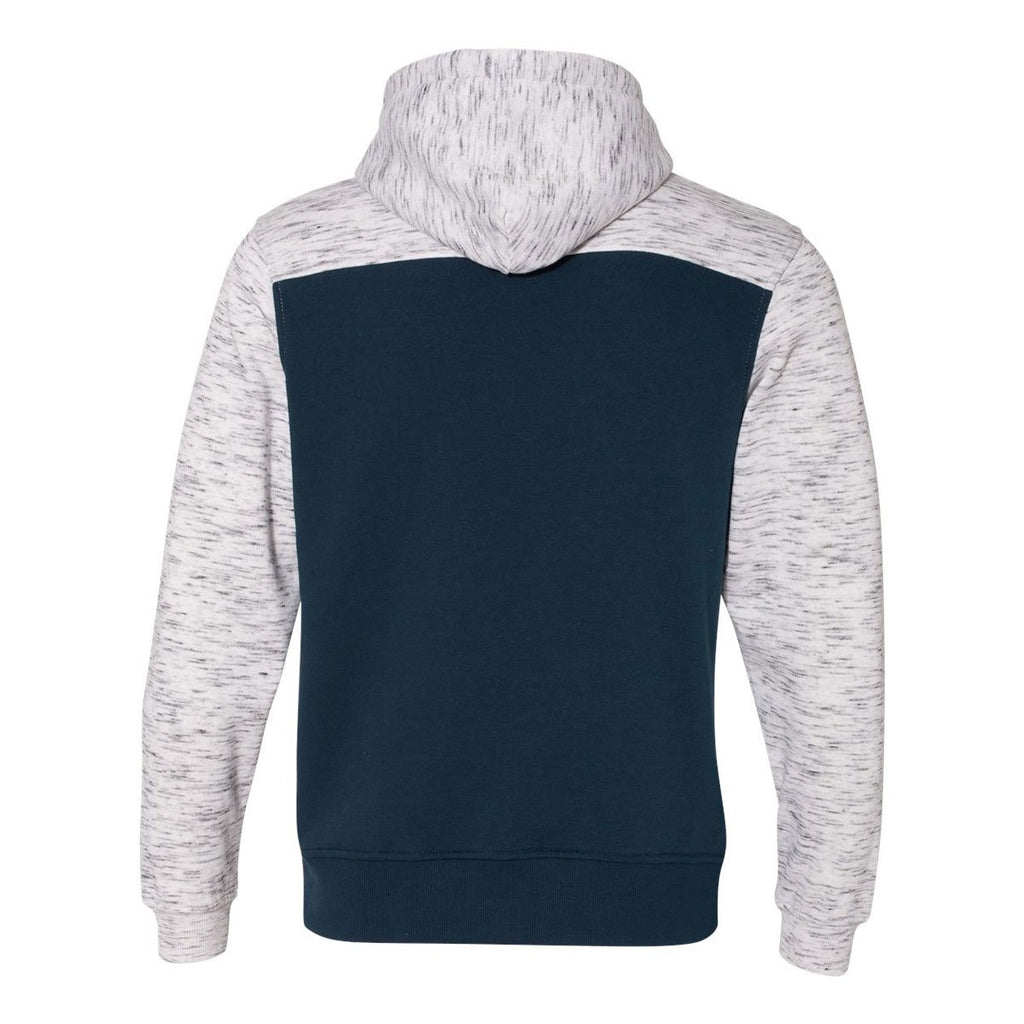 J. America Men's Navy/White Melange Fleece Colorblocked Hooded Pullover