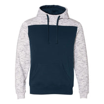 J. America Men's Navy/White Melange Fleece Colorblocked Hooded Pullover