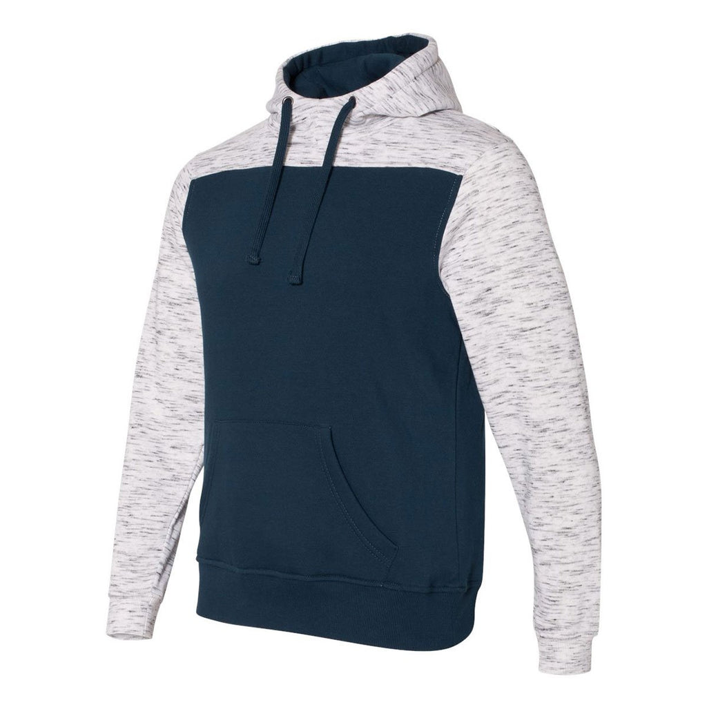 J. America Men's Navy/White Melange Fleece Colorblocked Hooded Pullover