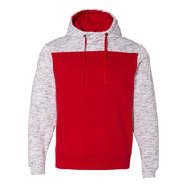 J. America Men's Red/White Melange Fleece Colorblocked Hooded Pullover