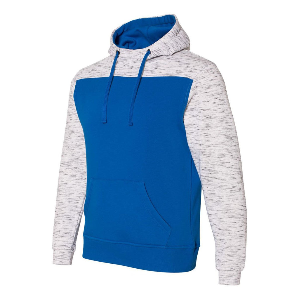 J. America Men's Royal/White Melange Fleece Colorblocked Hooded Pullover