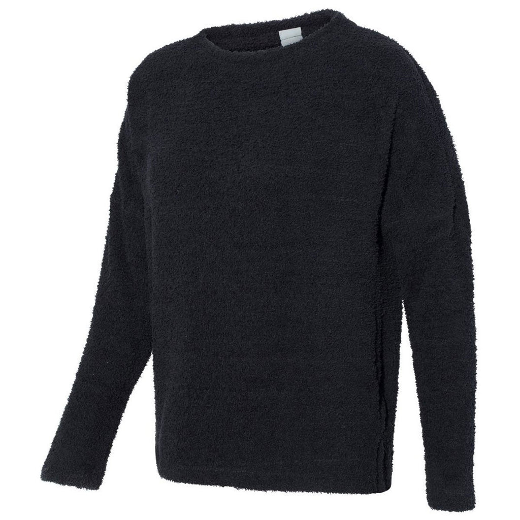 J. America Women's Black Teddy Fleece Crewneck Pullover