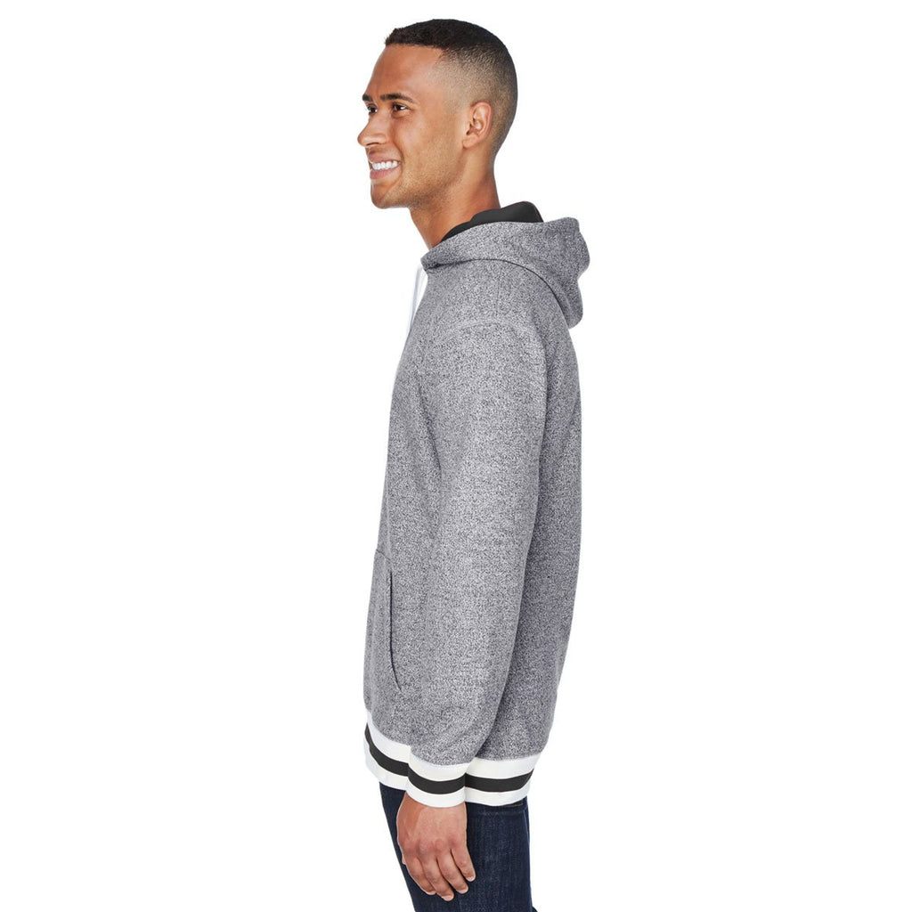 J. America Men's Pepper/Black Peppered Fleece Lapover Hooded Pullover