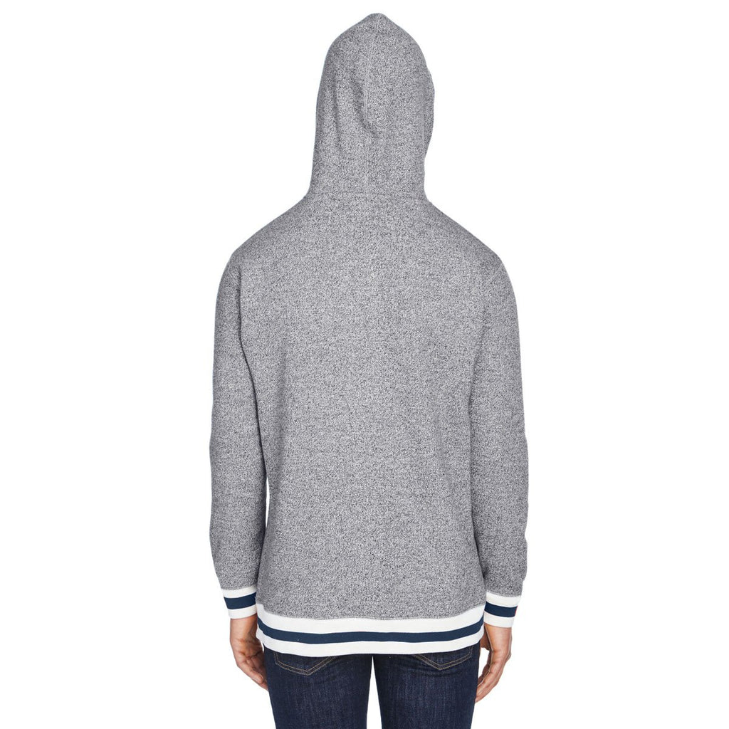 J. America Men's Pepper/Navy Peppered Fleece Lapover Hooded Pullover