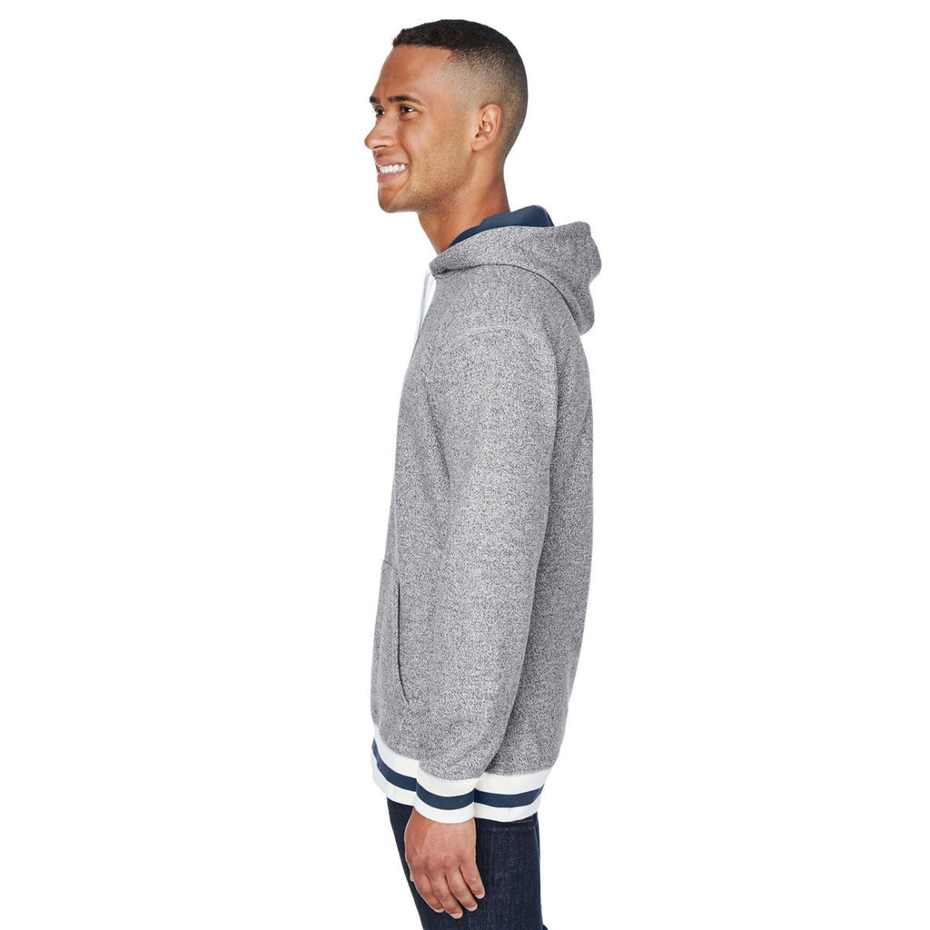 J. America Men's Pepper/Navy Peppered Fleece Lapover Hooded Pullover