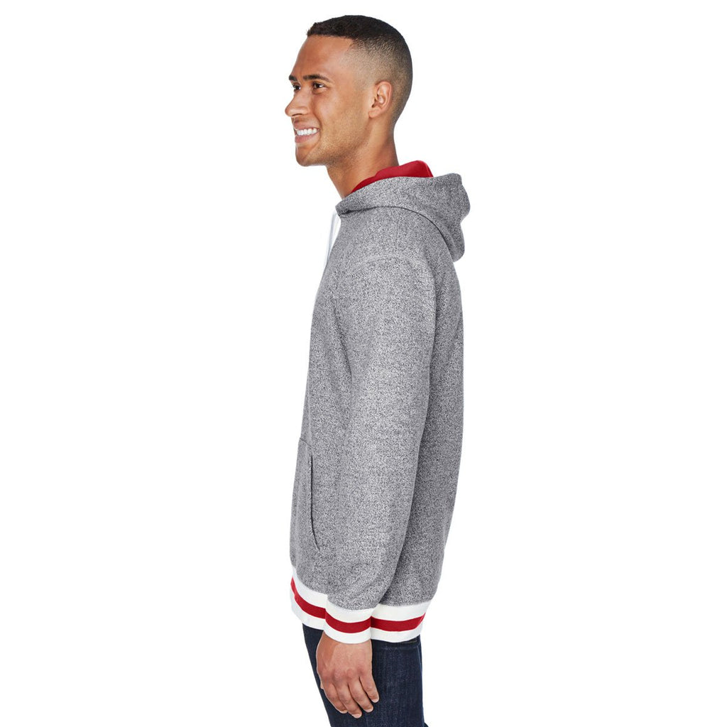 J. America Men's Pepper/Red Peppered Fleece Lapover Hooded Pullover