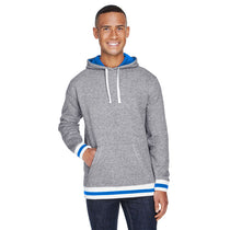 J. America Men's Pepper/Royal Peppered Fleece Lapover Hooded Pullover