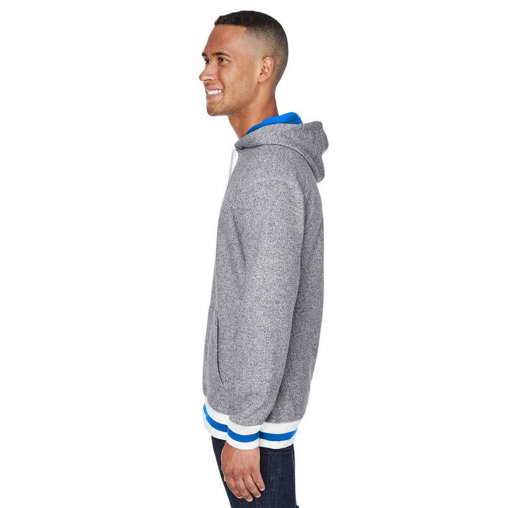 J. America Men's Pepper/Royal Peppered Fleece Lapover Hooded Pullover